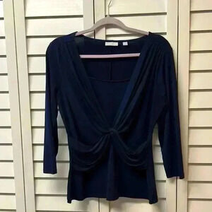 New York & Company 3/4 Sleeve Crisscross Top Size Medium Navy